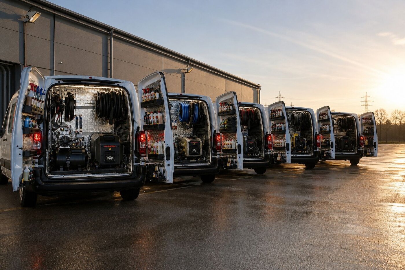 La flotte de camions Nickel'Car alignés, prêts à intervenir